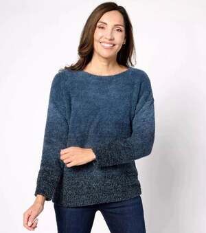 Barefoot Dreams CozyChic Ombre Boatneck Pullover Sweater Blue Medium